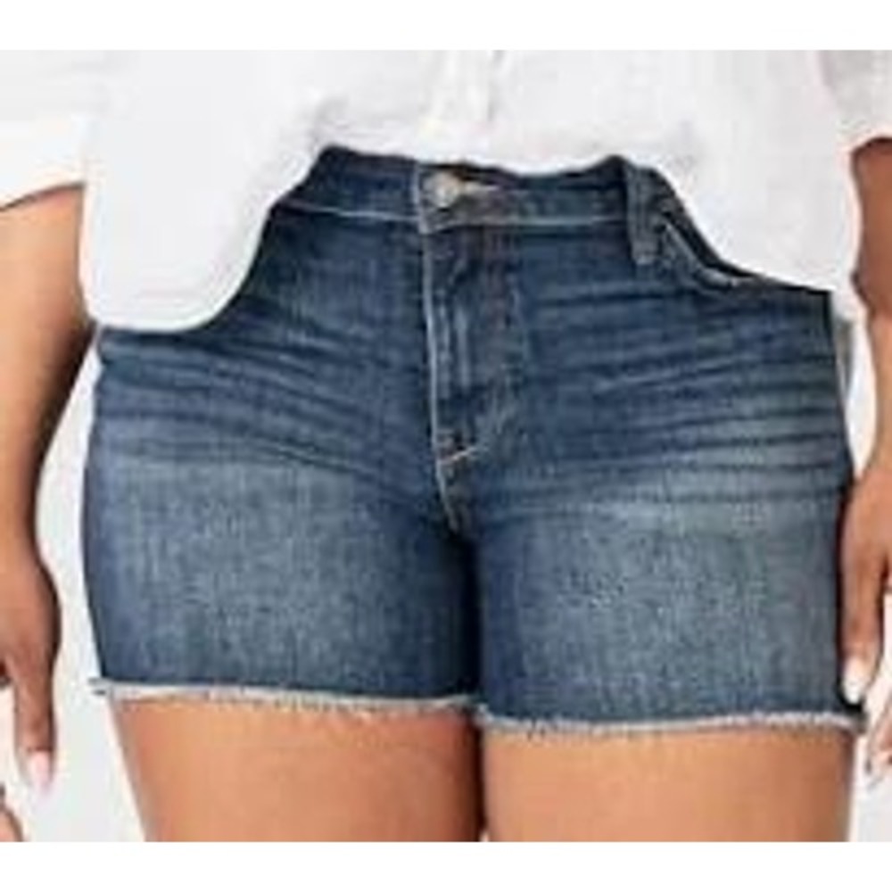 Kut‎ from the Kloth Gidget Fray Short Medium Wash Denim Blue 14 Raw Hem #24